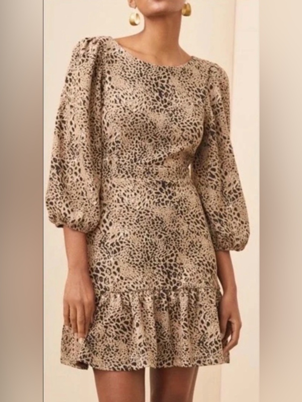 Anthropologie Maeve Sz 4 Textured Cheetah Leopard Print Puff Sleeves Mini Dress